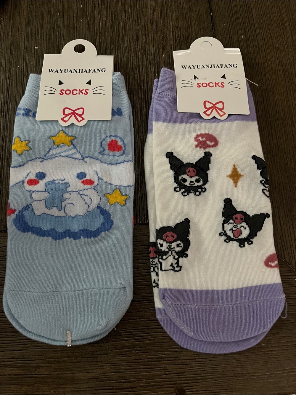 Wayuanjiafang Kids Character Ankle Socks - Light Blue & White with Purple Trim